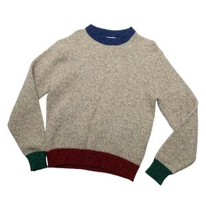 Vintage Plum Sweater Mens L Beige Knit Crewneck Pullover Colorblock Made USA